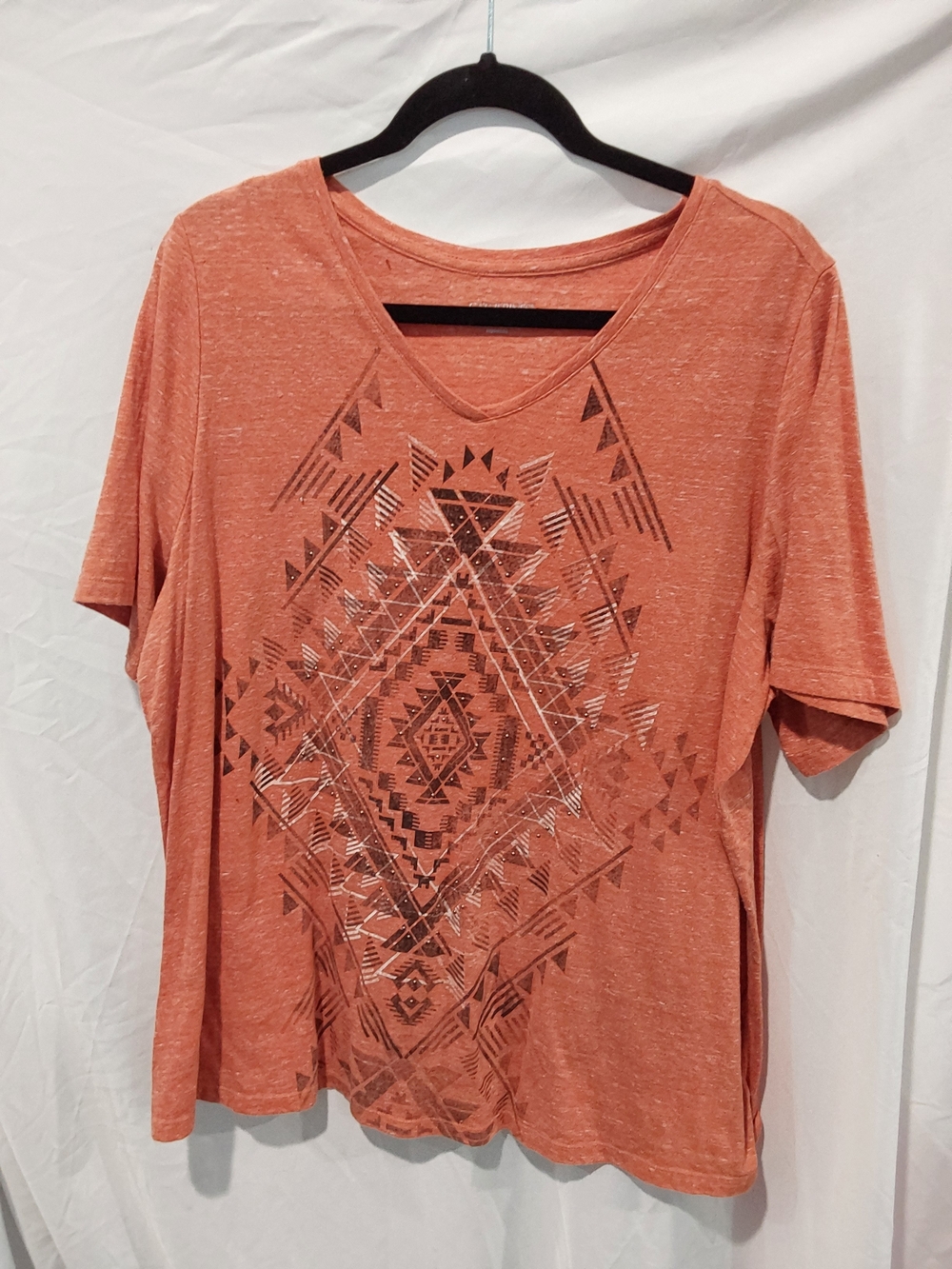 Catherines Rust Orange V-Neck Aztec Graphic Tee